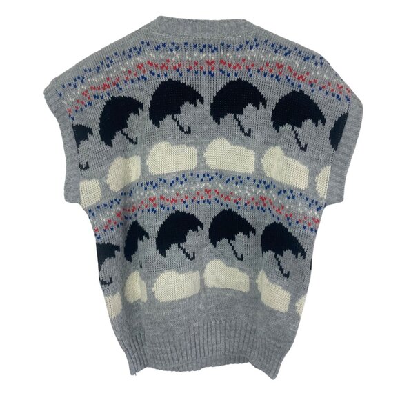 Vintage College Point Rainy Day Sweater Vest Medium Gray Grannycore Academia - Picture 3 of 4